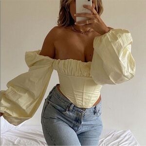 House of‎ CB 'Miriam' Lemon Balloon Sleeve Corset Top Flawed!! XS